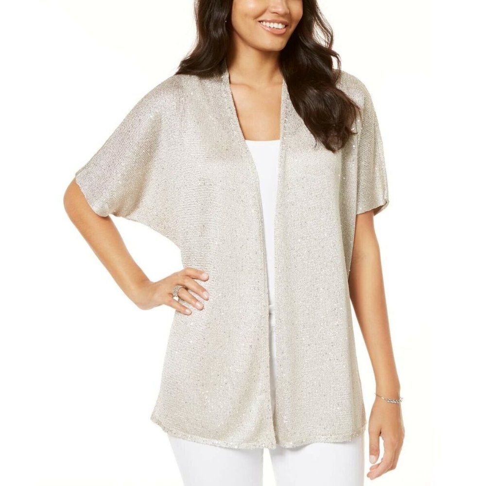 INC PS Gold Sequined Open Front Sweater NWT AO51